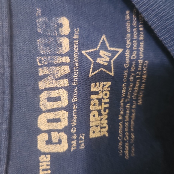 Goonies Blue and White 100% Cotton Graphic Tee Shirt Ripple Junction - Picture 3 of 5